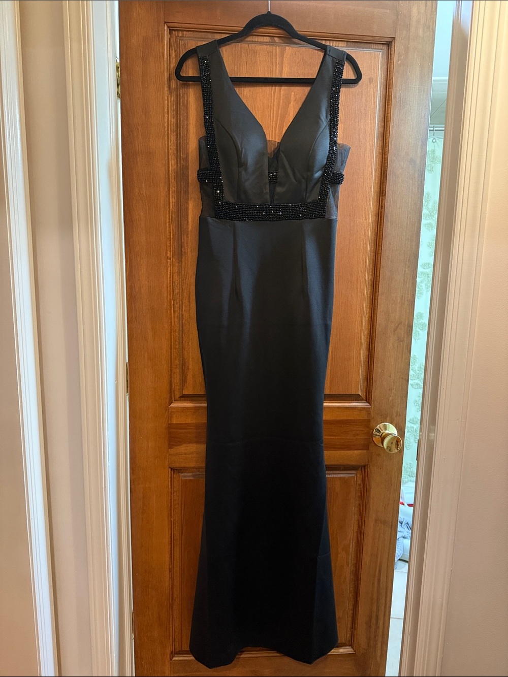 Kalinnu Black Beaded Plunge Maxi Dress